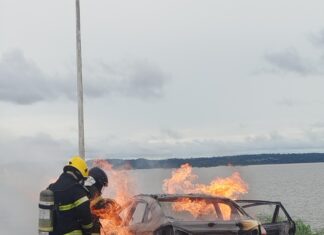 Carro pega fogo em ponte de Palmas e é controlado pelo Corpo de Bombeiros Foto: Corpo de Bombeiros